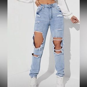 Ripped Straight Leg Jeans